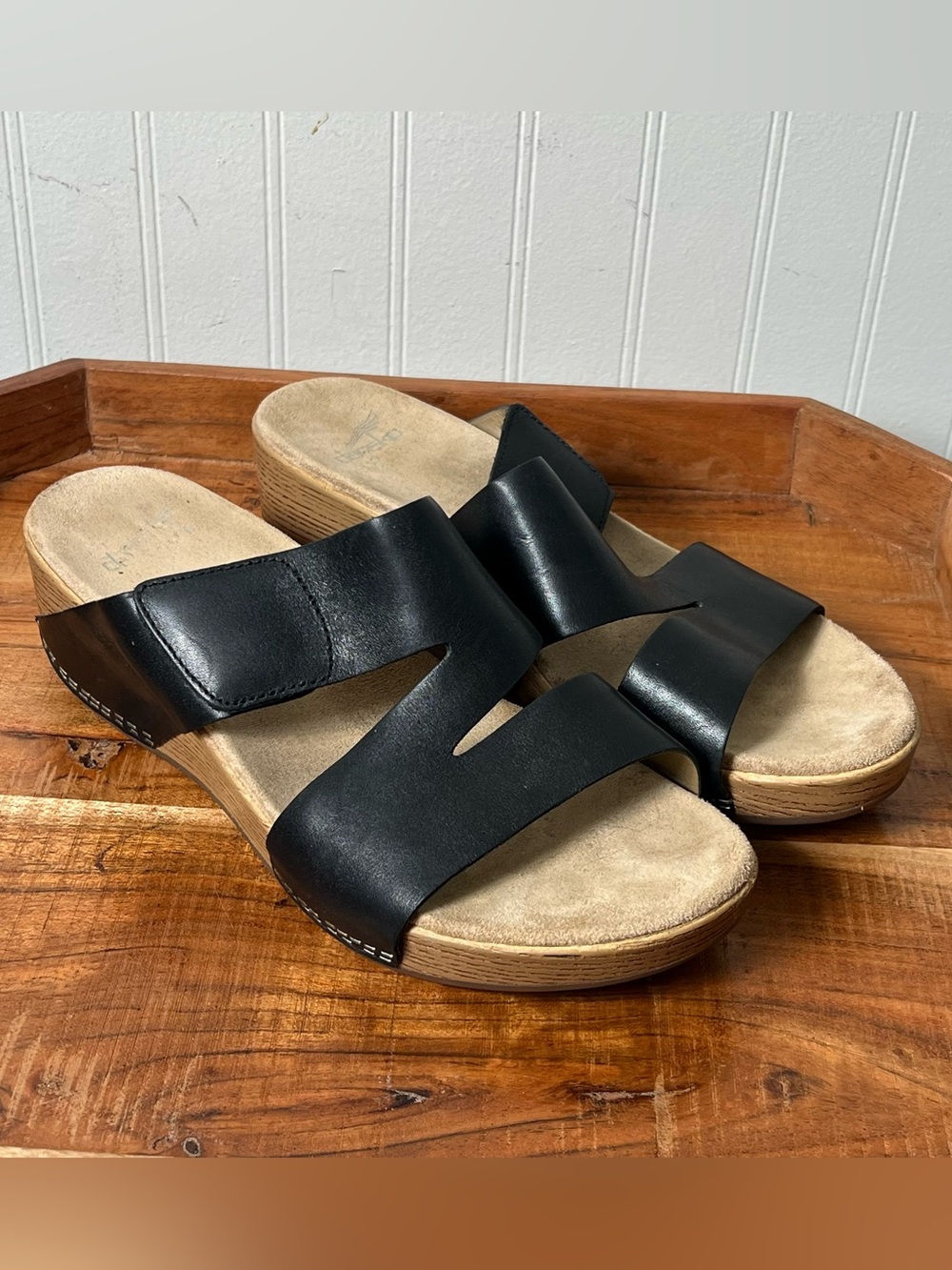 Dansko black leather slip on wedges size 41